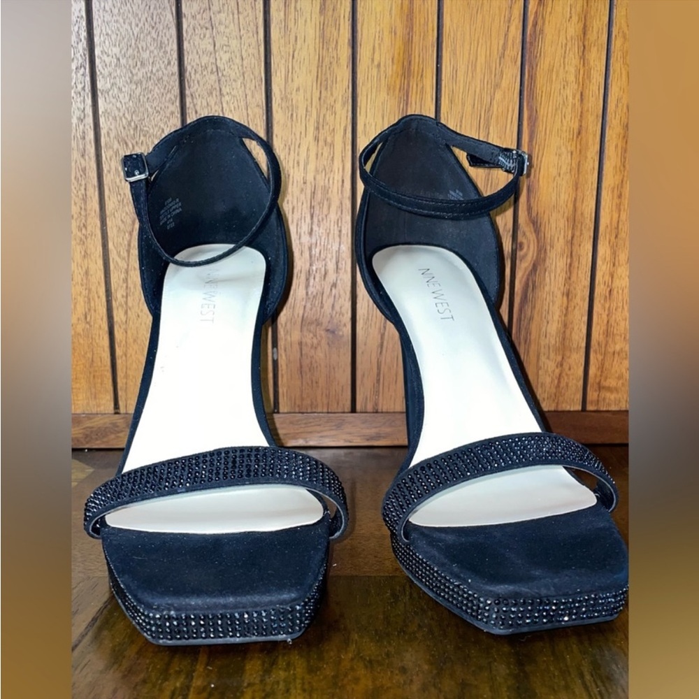 New Nine West high heels sparkle black mini gem one strap toe shape size 9.5 - Picture 7 of 9